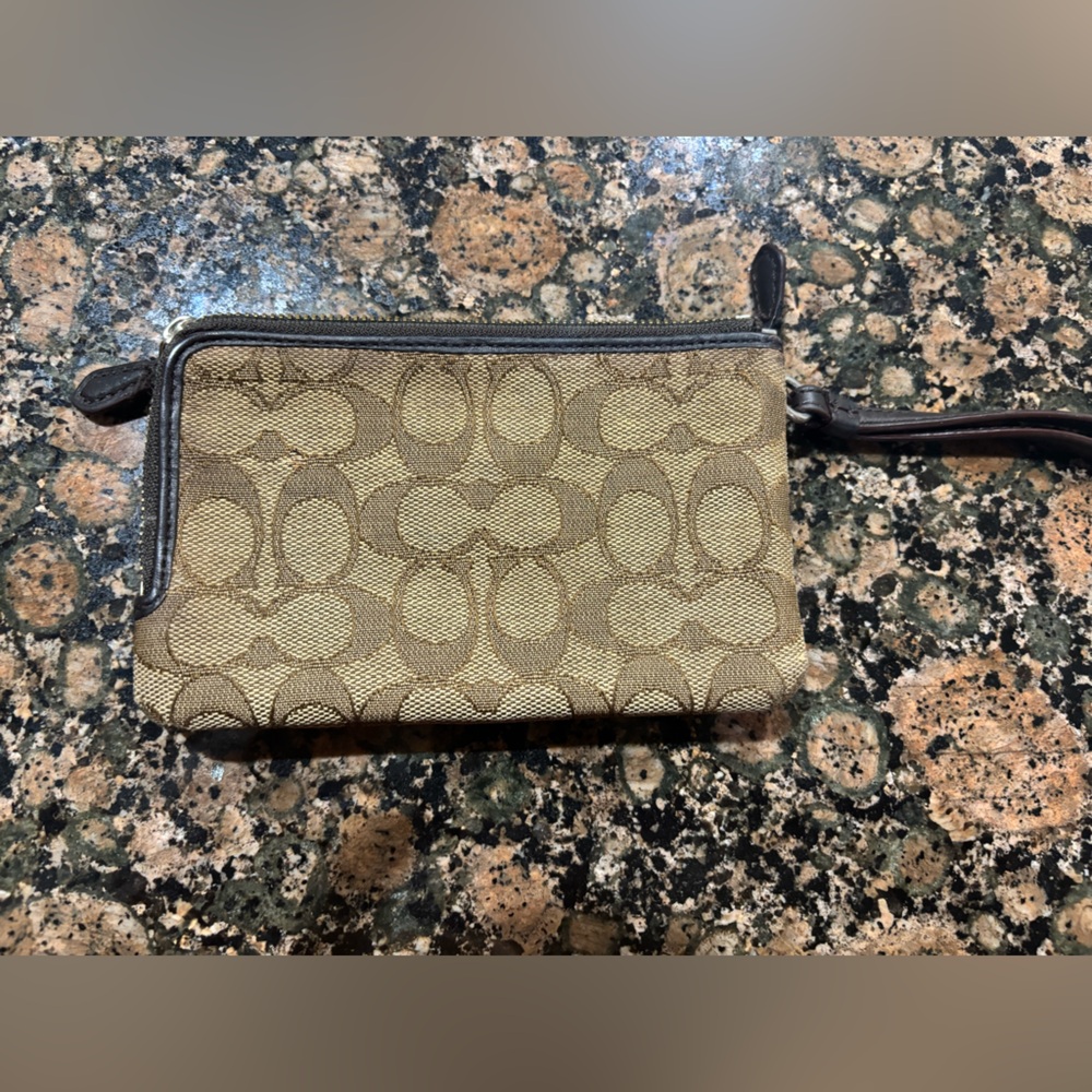 Coach Khaki and Chocolate Signature Canvas Wristlet - Picture 2 of 9